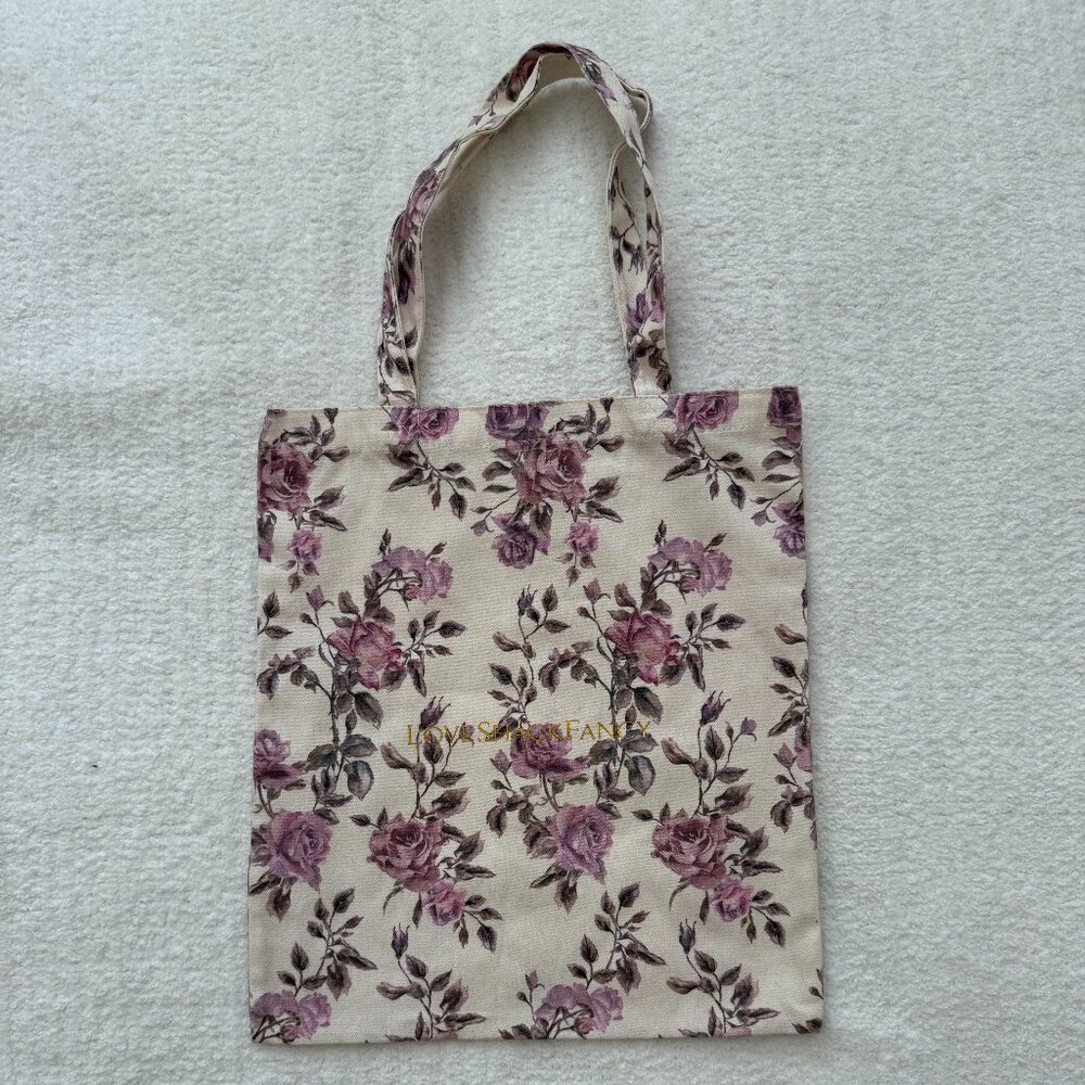LoveShackFancy Pink & Purple Rose Print Canvas Tote – Romantic Cottagecore